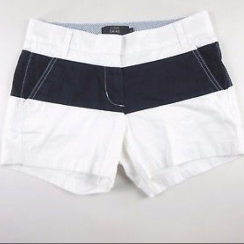 J. Crew navy and white striped chino shorts